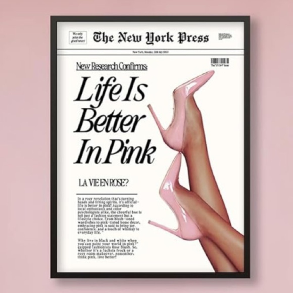 💗”Life Is Better In Pink"  Large Art Wall Print Heels Newspaper La Vie En Rose